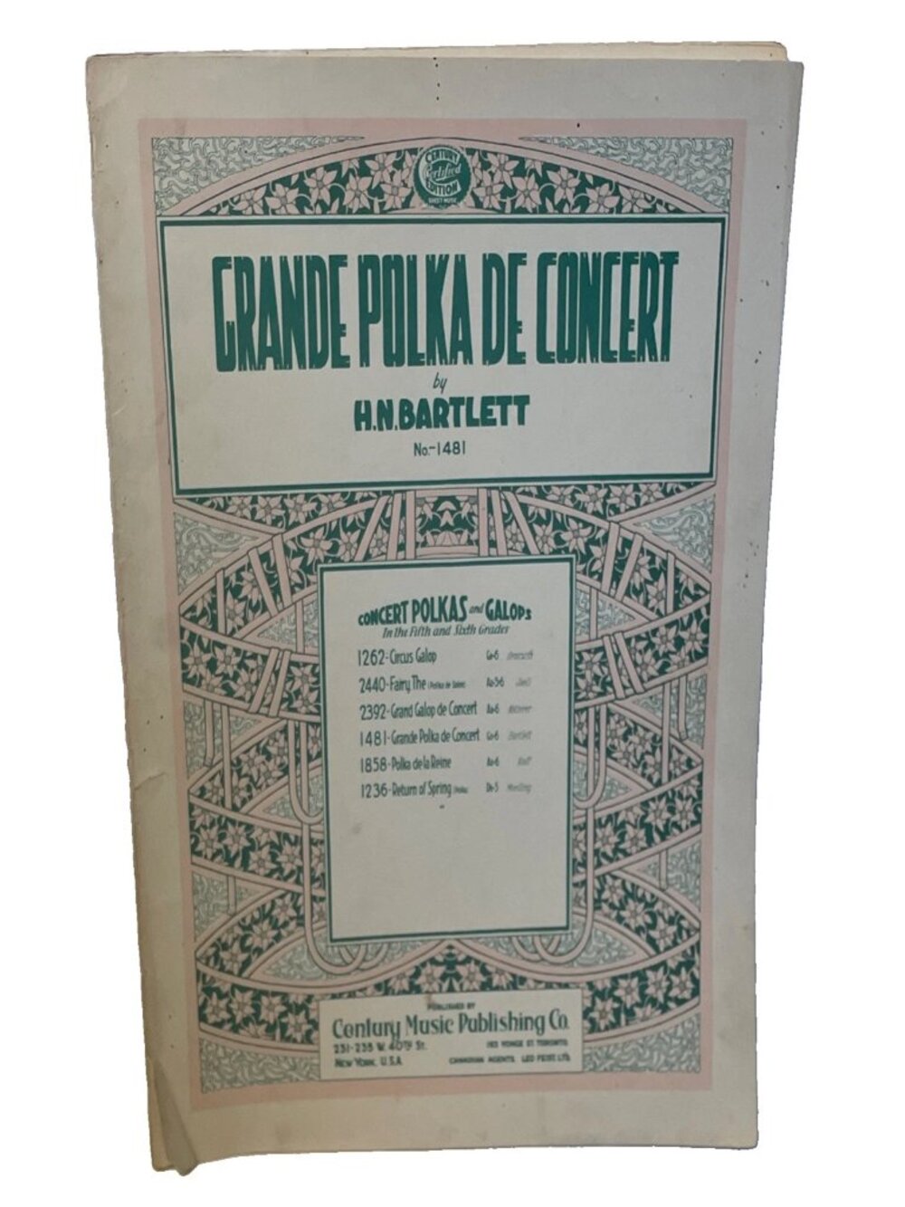 Grande Polka De Concert Piano Sheet Music HN Bartlett 1926 Century Music 1481